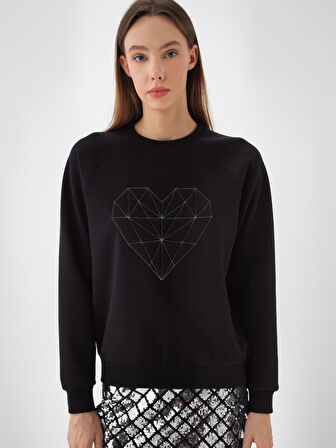 Xint Siyah Pamuk Dokulu Regular Fit Sweatshirt