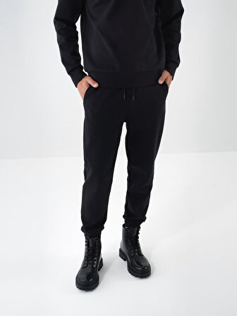 Xint Siyah Pamuk Dokulu Regular Fit Sweat Pantolon