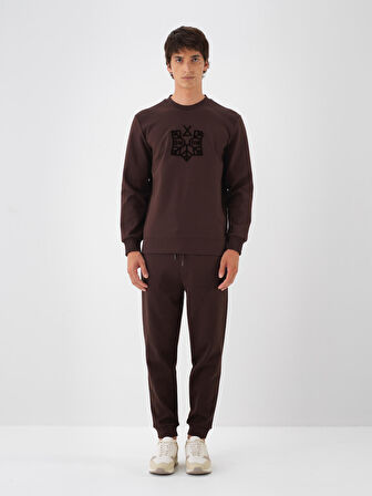 Xint Kahverengi Pamuk Dokulu Regular Fit Sweat Pantolon