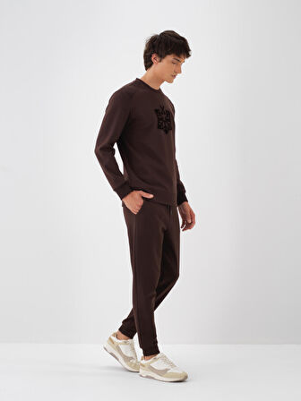 Xint Kahverengi Pamuk Dokulu Regular Fit Sweat Pantolon
