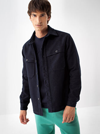 Xint Lacivert Pamuk Dokulu Regular Fit Gömlek Ceket