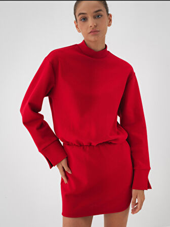 Xint Kırmızı Pamuk Dokulu Oversize Elbise