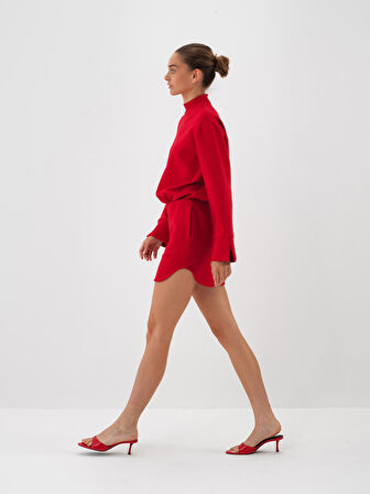 Xint Kırmızı Pamuk Dokulu Oversize Elbise