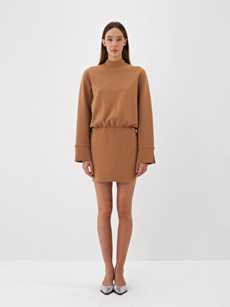 Xint Camel Pamuk Dokulu Oversize Elbise