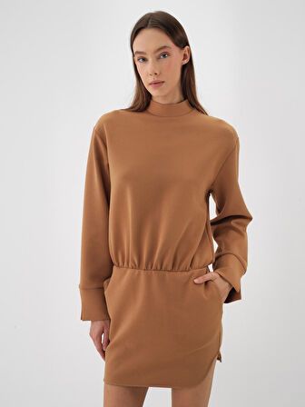 Xint Camel Pamuk Dokulu Oversize Elbise