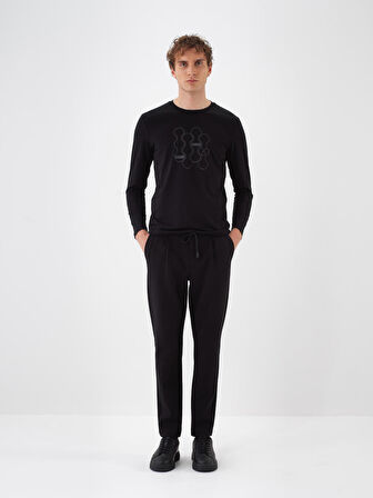 Xint Siyah Pamuk Dokulu Regular Fit Jogger Pantolon