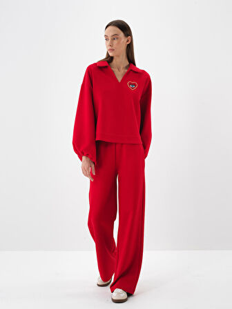 Xint Kırmızı Pamuk Dokulu Oversize Sweatshirt