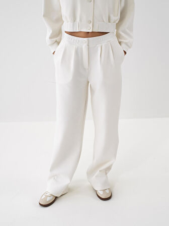 Xint Ekru Pamuk Dokulu Oversize Sweat Pantolon