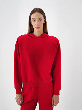 Xint Kırmızı Pamuk Dokulu Oversize Sweatshirt
