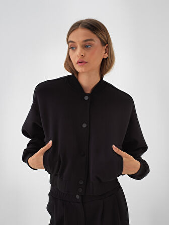 Xint Siyah Pamuk Dokulu Oversize Sweatmont