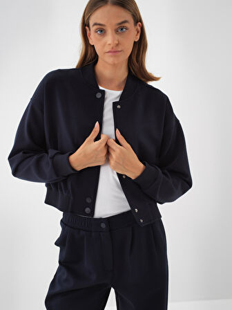 Xint Lacivert Pamuk Dokulu Oversize Sweatmont