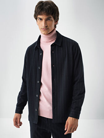 Xint Lacivert Pamuk Dokulu Regular Fit Gömlek Ceket