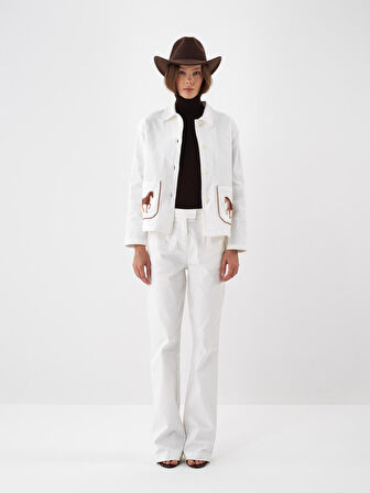 Xint Ekru Pamuk Dokulu Oversize Ceket