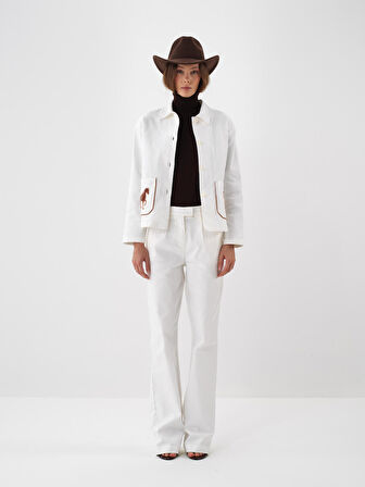 Xint Ekru Pamuk Dokulu Oversize Pantolon