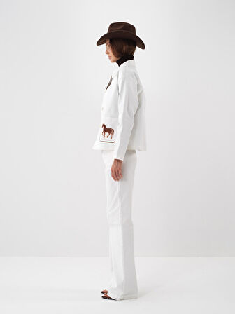 Xint Ekru Pamuk Dokulu Oversize Pantolon