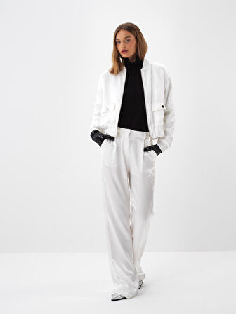 Xint Beyaz İpeksi Saten Oversize Pantolon