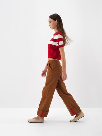Xint Camel Pamuk Dokulu Oversize Pantolon