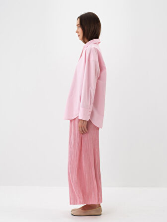 Xint Pembe Pamuk Dokulu Oversize Gömlek