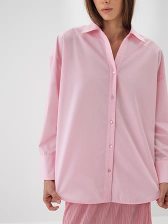 Xint Pembe Pamuk Dokulu Oversize Gömlek
