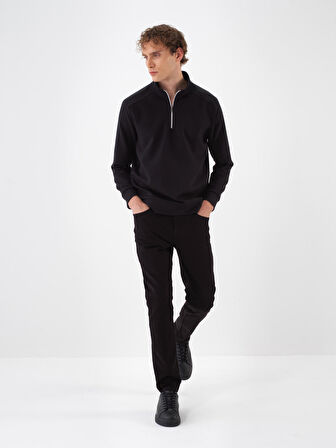 Xint Siyah Pamuk Dokulu Slim Fit Pantolon