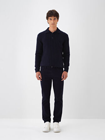 Xint Lacivert Pamuk Dokulu Slim Fit Pantolon