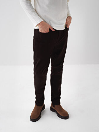 Xint Kahverengi Pamuk Dokulu Slim Fit Pantolon