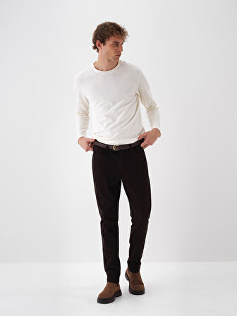 Xint Kahverengi Pamuk Dokulu Slim Fit Pantolon