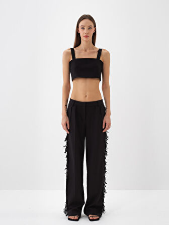 Xint Siyah Esnek Dokulu Oversize Pantolon