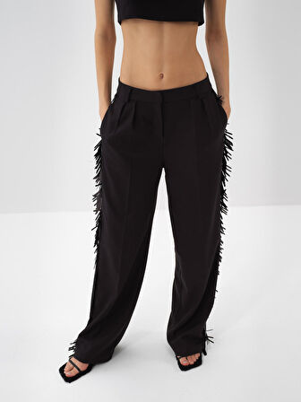 Xint Siyah Esnek Dokulu Oversize Pantolon