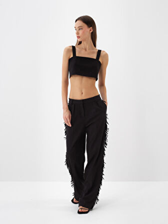Xint Siyah Esnek Dokulu Oversize Pantolon