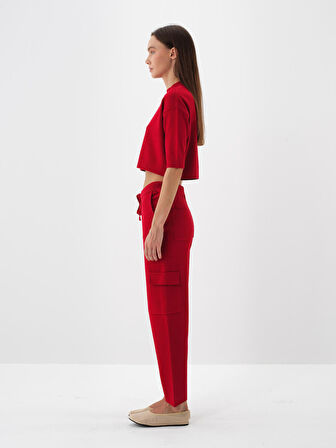 Xint Kırmızı Doğal Yün Dokulu Oversize Kazak