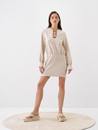 Naturel Regular Fit Keten Elbise