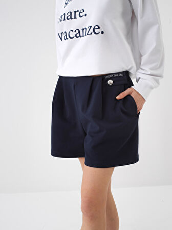 Lacivert Regular Fit Pamuklu Şort