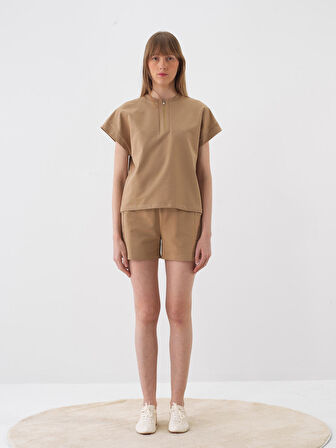 Camel Oversize Pamuklu Şort
