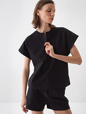 Siyah Oversize Pamuklu Sweatshirt