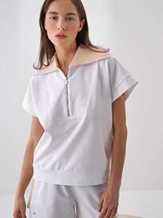 Beyaz Oversize Pamuklu Sweatshirt