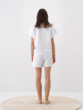 Beyaz Oversize Pamuklu Sweatshirt
