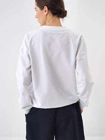Beyaz Oversize Pamuklu Sweatshirt