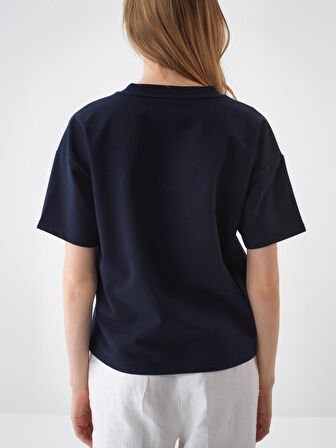 Lacivert Oversize Pamuklu Tişört