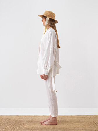 Beyaz Oversize Pamuklu Kimono
