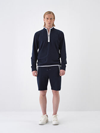 Lacivert Slim Fit Pamuklu Şort