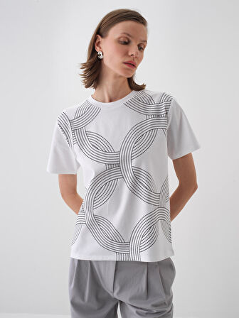 Beyaz Regular Fit Pamuklu Tişört