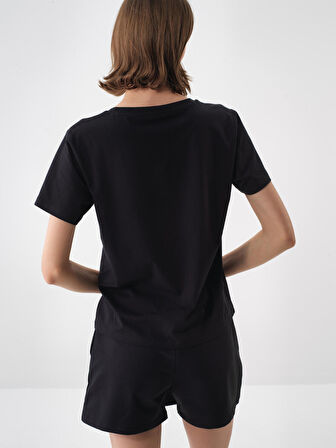 Siyah Regular Fit Pamuklu Tişört