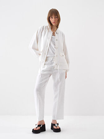 Beyaz Oversize Keten Ceket