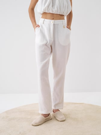 Beyaz Regular Fit Pamuklu Pantolon