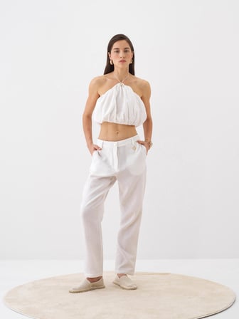 Beyaz Regular Fit Pamuklu Pantolon