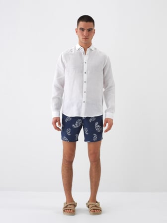 Beyaz Regular Fit Keten Gömlek