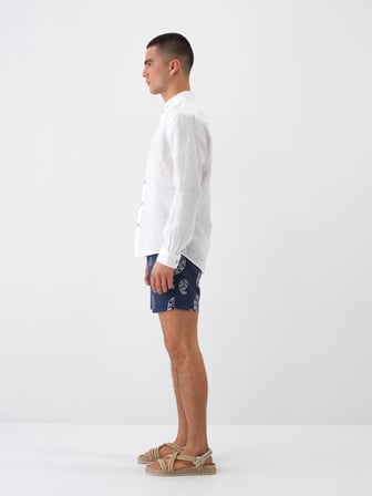Beyaz Regular Fit Keten Gömlek