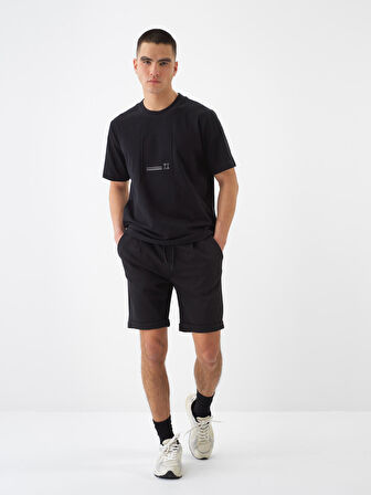Siyah Regular Fit Pamuklu Şort