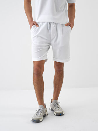 Beyaz Regular Fit Pamuklu Şort